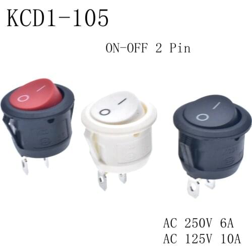 Red Black White 20mm Diameter ON/OFF Round Rocker Toggle Switch 6A/250VAC 10A 125VAC Plastic Push Button Switch