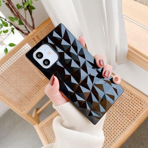 Square Diamond Case for iPhone 12 Pro Max 11 7 8 Plus XS XR X Silicon Luxury 3D Rhomb Cover for iPhone SE 2020 12 Mini TPU