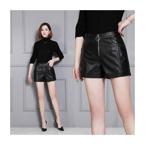 Top brand Women High 2020 Waist New Sheep Leather Shorts KS40 high quality