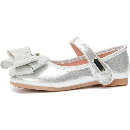 Girls Dress Shoes Dance Wedding Party Bridesmaids Flats Kids Bowknot Front Mary Jane Shoes Children Glitter School Princess Shoe