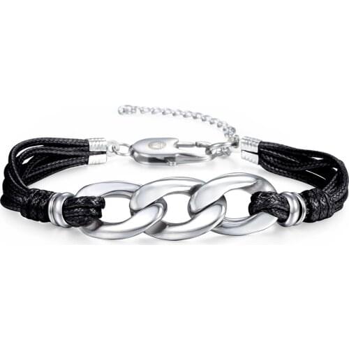 Mens Womens Couples Bracelet Chain Man-made Leather Stainless Steel Cable Curb Link Adjustable Lobster Clasp 13mm DDLB28