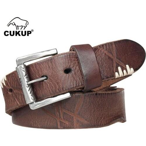 CUKUP Unique Retro Design Pin Buckle Man Casual Styles Jeans Belt for Men Pure Top Quality Solid Cow Skin Leather Belts NCK299