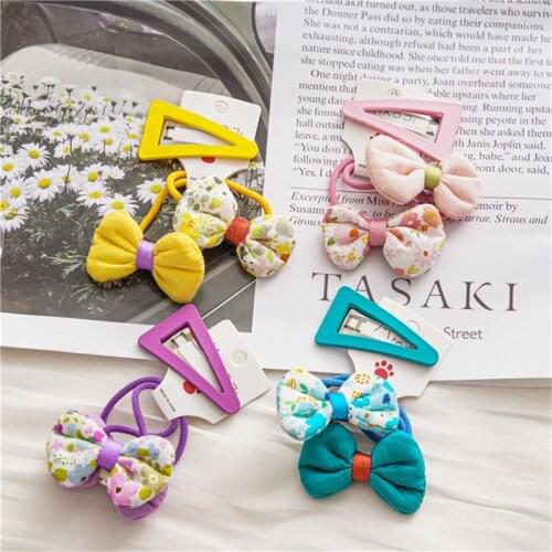 Ruoshui 3pcs/set Kids Girls Printed Floral Hair Ties Hairpins Sets Children Hair Accessories Sets Candy Color Elast Hairband