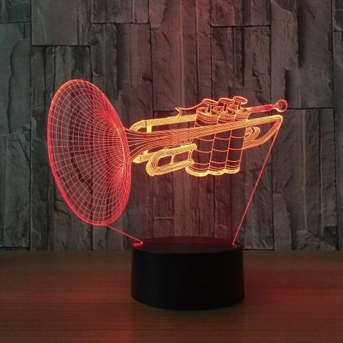 3D Night Light 7 Color Changing Trumpet LED Desk Table Lamp Remote Touch Musical Instruments Home Decor Light Fixture Xmas Gifts