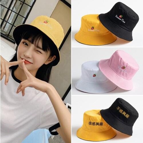Panama Bucket Hat Bucket Cap Summer Time Print Embroidery Yellow Hat Fisherman Hat Hip Hop Fishing Harajuku Sun Prevent Hat