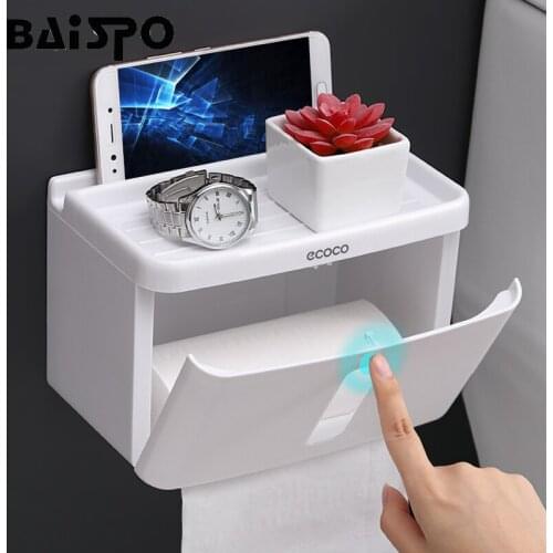 BAISPO Portable Toilet Paper Holder Home Waterproof Tissue Box Wall Mounted Hygienic Paper Dispenser For Bathroom Storage Rack