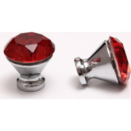 136pcs/lot) 30MM Red Diamond Shape Crystal Kitchen Cabinet Pulls And Knobs Hardware