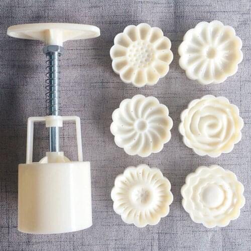 DIY Flower Shaped Mooncake Mold Hand Presser Fondant Cake Cookies Decor Tools Bakeware Pastry Mould