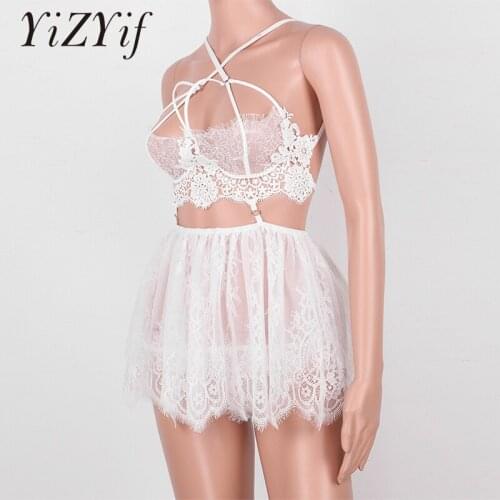 Sexy Deep V Neck Backless Sheer Lace Sleepwear with Thongs Sexy Lingerie Set Erotic Mini Nightgowns Dress lace sexy sleep wear