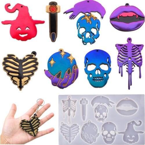 DIY Halloween Finger Skull Crystal Epoxy Resin Mold Bone Lips Mirror Silicone Mold