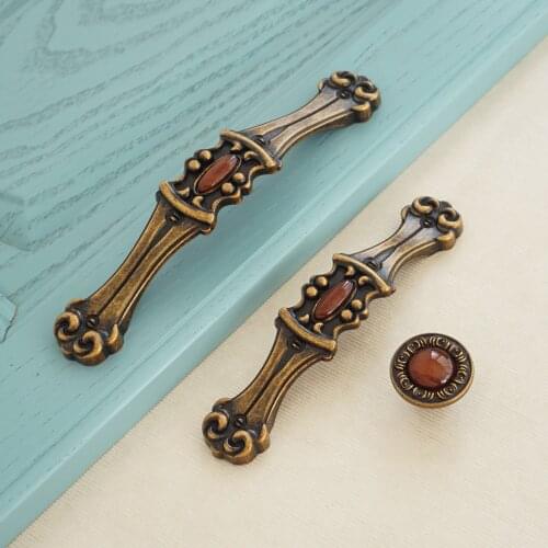 3.75" 5"Coffee Vintage Copper Door Knobs Zinc Alloy Drawer Handles Retro Style Furniture Cupboard Pulls Handle 96 128mm Hardware