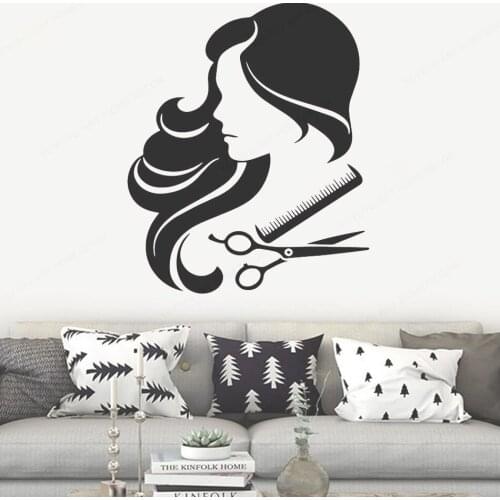 Woman Hair Cut Vinyl Wall Art Sticker Barber Shop Wall Stickers Vinyl Mural Hairstyle Sticker Living Room Removable Poster HL84