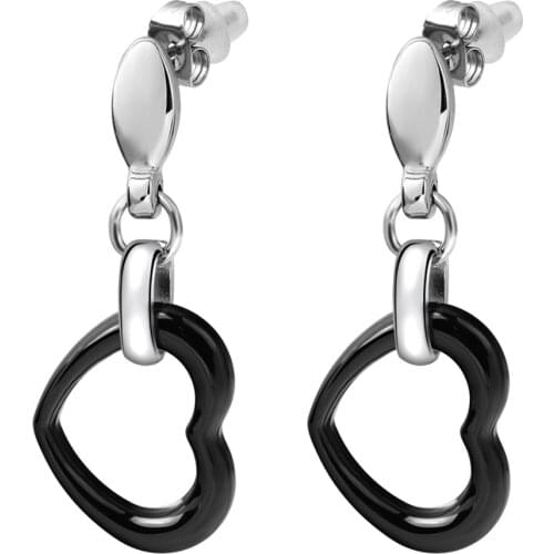 Hot Sale Black/White Ceramic Heart Drop Earring For Women Stainless Steel Earrings Bijoux Brinco