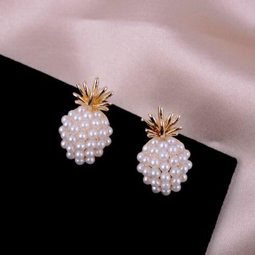 Imitation Pearl Pineapple Stud Earrings Korean Fashion Small Earrings for Women aretes de mujer modernos 2021 Cool Stuff