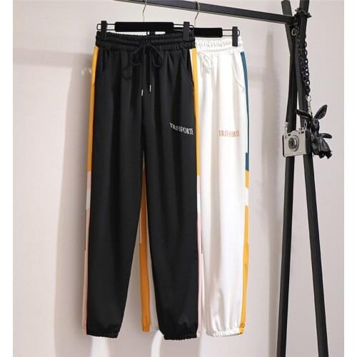 Plus size XXL-6XL Sweatpants Women Spring Autumn Elastic waist Straight Pants Winter Plus cashmere Oversize Casual Pants KW97