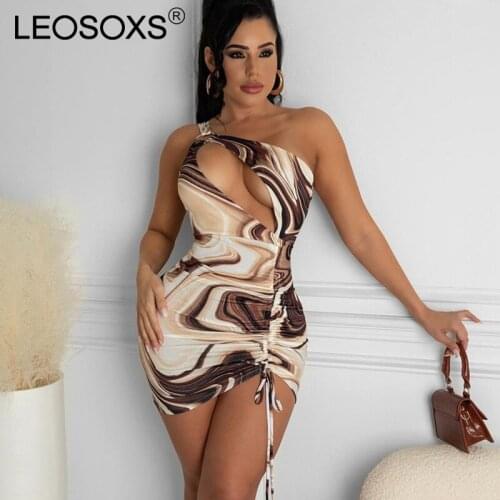 One Shoulder Floral Print Mini Dresses For Women 2021 Elegant Party Summer Bandage Sundress Sexy Short Backless Bodycon Dress
