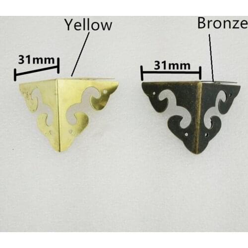 1PC Chinese Iron Cover Case Box Corners Furniture Decor Triangle Flower Side,Wooden Box Corner,Bronze Yellow Color,31mm