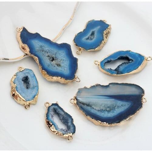 1pcs Natural Stone Charms Pendant Hollow Blue Geometry Double Hole s Connector Charms For DIY Necklace Jewelry Accessories