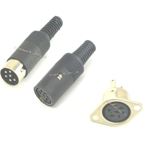 10 Pieces 6pin DIN Plug Male & Female Connector & 6Pin DIN Plug to Female Jack 2 Hole Panel Mount Connector Adapter