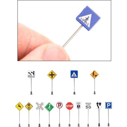 14 Piece 1:87 Traffic Signs Micro Landscape Railway Freeway Scene Layout Decoration Accs