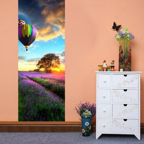 200x38.5cm 2pcs/set 3D Door Sticker Mural Imitation Pastoral Scenery Hot Air Balloom Waterproof Self adhesive Door Stickers Home
