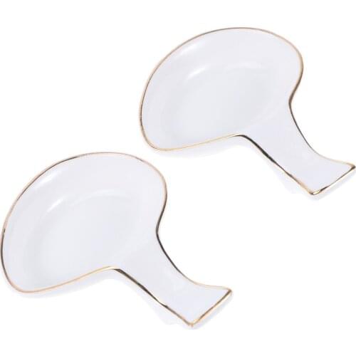 2Pc Chopsticks Rack Gold Edge Ceramic Dual-use Chopsticks Rest Spoon Fork Knife Holder Seasoning Sauce Dish for Hotel Restaurant