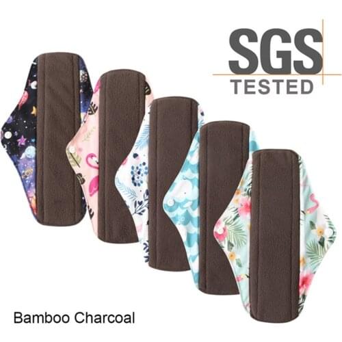 5PCS Cloth Sanitary Napkin Absorbent Reusable Charcoal Bamboo Women Menstrual Pads Cotton Mama Cloth Pads Washable Towel Pad