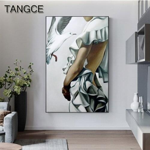 Abstract White Dress Girls Pigeons Canvas Art Romantic Tableaux Print Fashion Wall Art Picture for Bedroom Modern Figure Poster