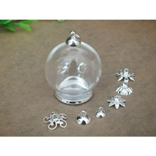 Free ship!! 30x20mm MINI glass globe ball with different shapes silver cap ,glass bottle pendant jewelry necklace
