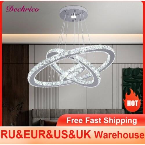 Modern Crystal Led Chandelier Lights 3 Rings Lustre For Living Room Hanging Lamp Fixtures Home Deco Pendant Ceiling Luminaire