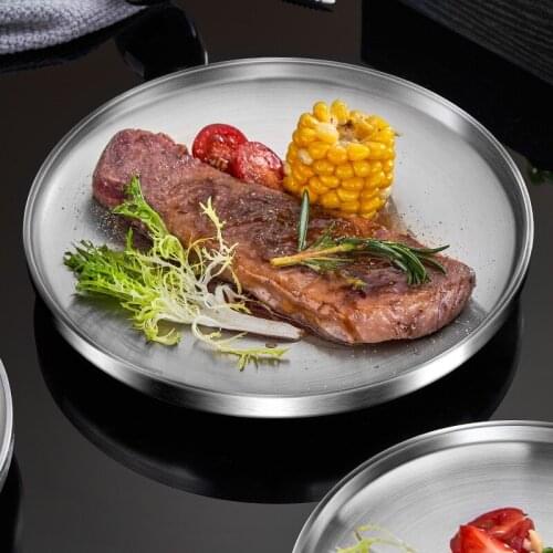 304 Stainless Steel Korean Barbecue Plate Thickened Disc Dessert Plate Western Food Plate Buffet Japanese Barbecue Plate