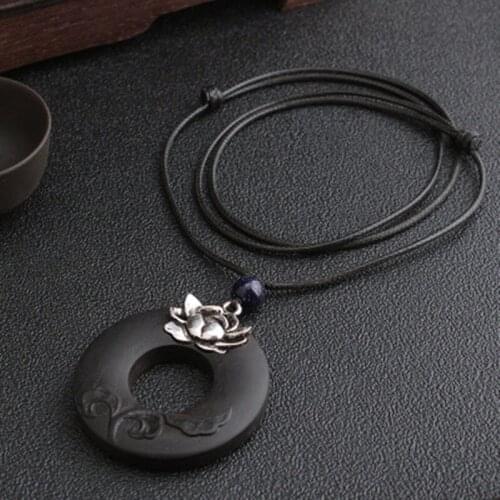 2019 New Creative Ebony Necklace Women And Men Ping An Auspicious Lotus Flower Sweater Chain Amulet Pendant Gift Souvenir