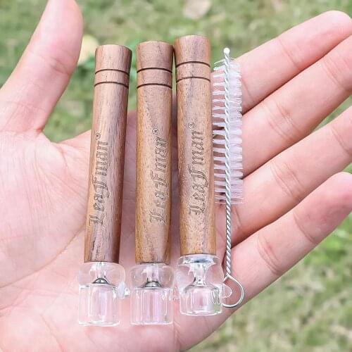 LEAFMAN Glass One Hitter Pipes Bat With Suitable Size Wood Handle Walnut Wooden Tobacco Pipe Smoking Accessoires