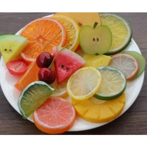 Lemon watermelonapple carambola orange slice resin fruit slice cake platter model set