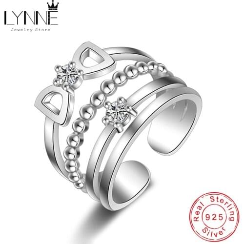 LYNNE Jewelry New Fashion Originality 4 Layer 925 Sterling Silver Resizable Rings AAA Zircon Bow Multilayer Ring Women Fine Gift