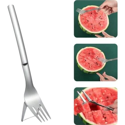 Multifunctional Two-In-One Watermelon Fork Slicer Stainless Steel Cut Fruit Fork Cutlery Fork Family Camping Portable Tableware
