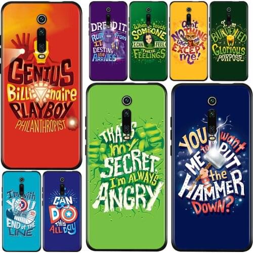 Marvel superhero text Soft TPU For Xiaomi Redmi 9i 9T 9A 9C 9 8A 8 GO 7 7A S2 Y2 6 6A 5 5A 4X Prime Pro Plus Black Phone Case