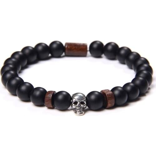 New Skull Alloy Bracelet Natural Black Onyx Agates Turquoises Men Yoga Bracelet Beaded Charm Bracelets for Men and Women Jewelry