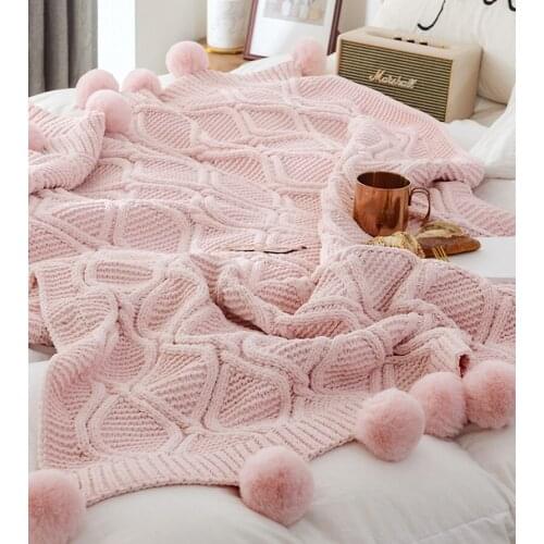 Nordic Throw Blanket Hairball Sofa Travel Blanket Pink Beige Gray Coffee Blankets Skin Friendly Blankets Children Wrap Blanket