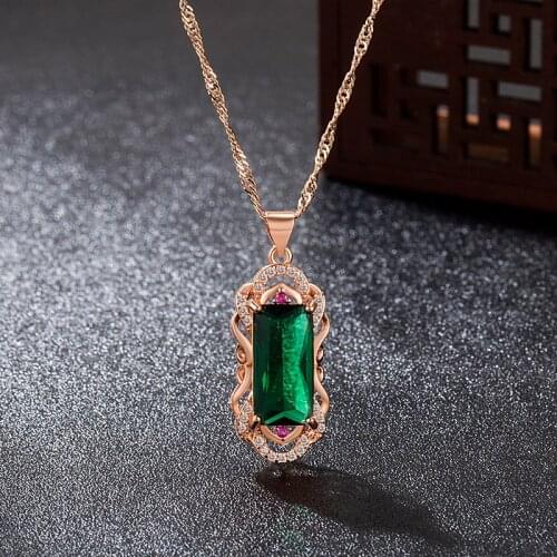 14K Rose Gold Diamond Necklace Pendant Natural Emerald Jade Necklace for Women Peridot Bizuteria Gemstone Jade Jewelry Pendant