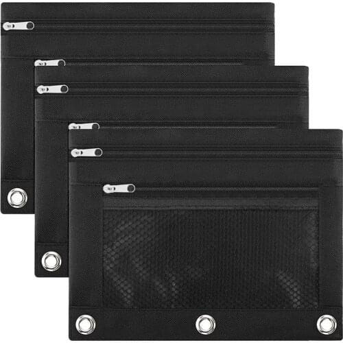 3 Pack Pencil Pouch 3 Hole Binder Zipper Pen Pouches Cloth Pencil Case For Office College School Supplies Cosmetics