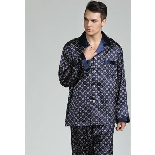 Silk Pajamas for Men Sleepwear V-collar Cozy Soft long sleeve nightgown Tops + Trousers Two Pieces Mens Pajama Set Pajamas Men