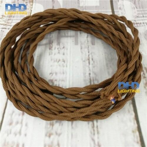 25 meters long brown color double 2*0.75 cords braided textile fabric wire cable