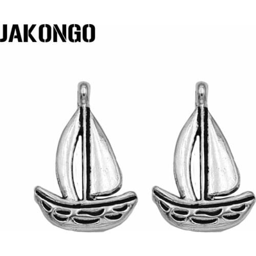 JAKONGO Antique Silver Plated Ship Boat Charms Pendant for Jewelry Making Bracelet Accessories DIY 19x13mm 25PCS/lot