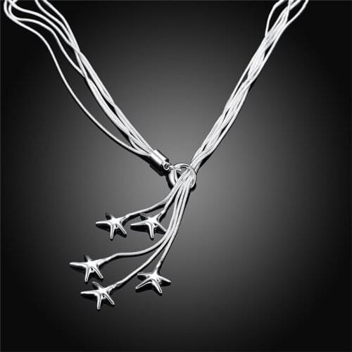 New Style 925 Silver Necklace Five Little Starfish Chain Female Charm Engagement Party Wedding Fashion Jewelry