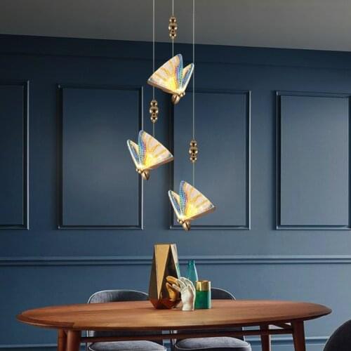 Modern Minimalist Acrylic Colorful Butterfly Chandelier Living Room Villa Insect Home Ceiling Lamp Pendant Indoor Lighting