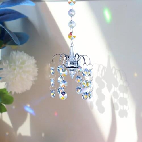 Crystal Beads Pendant Chandelier Shaped Prism Faceted Hanging Jewelry Ornament Glass Indoor Outdoor Art Decor