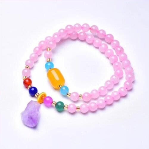 Light Yellow Gold Color Irregular Shape Amethysts Stone Elastic Bracelet Layer Rose Pink Quartz Beads Jewelry