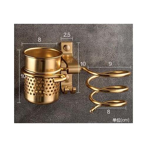 Golden haie dryer rack with cup hair dryer rack Households Rack Hair Blow Dryer Holder Aluminum Shelf Bathroom Accessories MJ599
