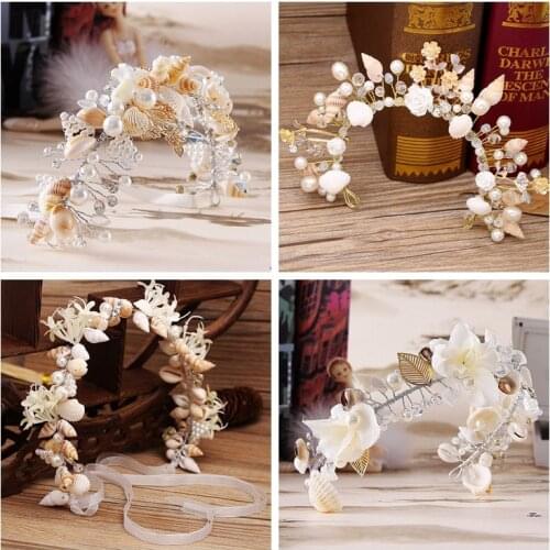 High-Grade Handmade Pearl Conch Big Hoop Sea Snail Shell Crown Brides Headdress Beach Wedding Hair Accessories